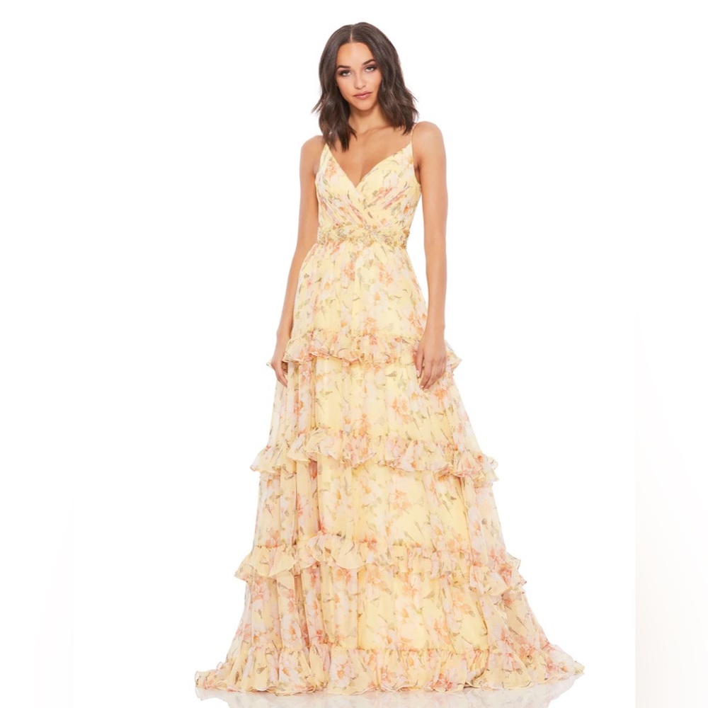Mac Duggal TIERED FLORAL CHIFFON GOWN Dress